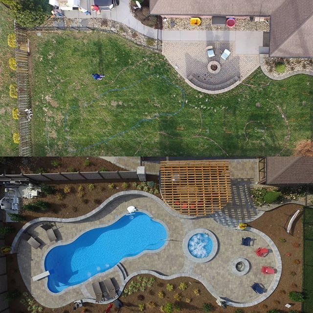 Before (top) &amp; After (bottom) of the Seymour Backyard Renovation Project 
#nails_creek #sanjuanfiberglasspools #fiberglasspools #belgard #swimmingpool #outdoorliving #creeksidewall #bulloutdoorproducts #grill #outdoorkitchen
#spa #pergola #timberframe #p… ift.tt/2UOeFAe