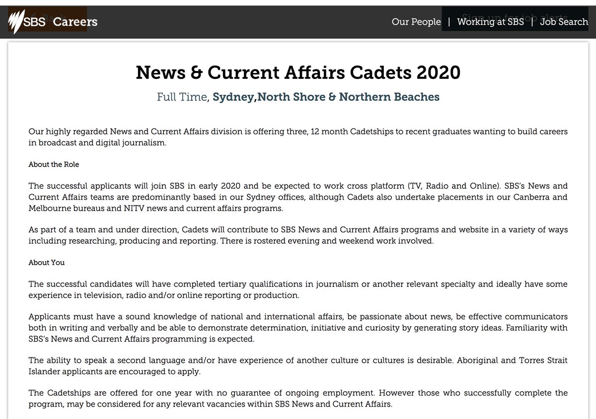 StefArmbruster's tweet photo. Cadet journalists wanted for 2020 intake with @SBSNews. Great op with postings in Sydney and Melbourne newsrooms (incl @NITV), @DatelineSBS and @insightSBS and Canberra press gallery LINK: https://t.co/tnb5cPeLVt #media #journalist #journalism https://t.co/chIcIYkpij