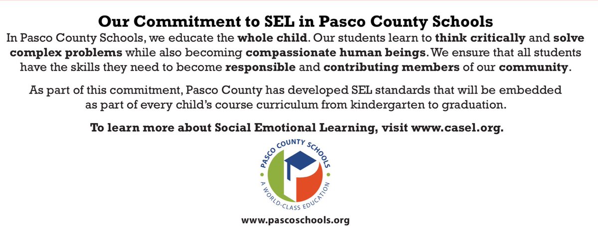 A huge part of providing a #worldclasseducation includes building compassionate schools grounded in Social Emotional Learning. ⁦<a href="/pascoschools/">Pasco County Schools</a>⁩ is committed to the educating the #wholechild and prioritizing our district PD on #PascoSEL! ⁦<a href="/KurtSBrowning/">Kurt S Browning</a>⁩