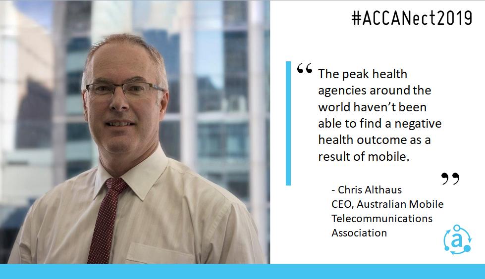5G is high-frequency, not high powered, explains Chris Althaus from <a href="/MobilesAus/">AMTA</a> at #ACCANect2019