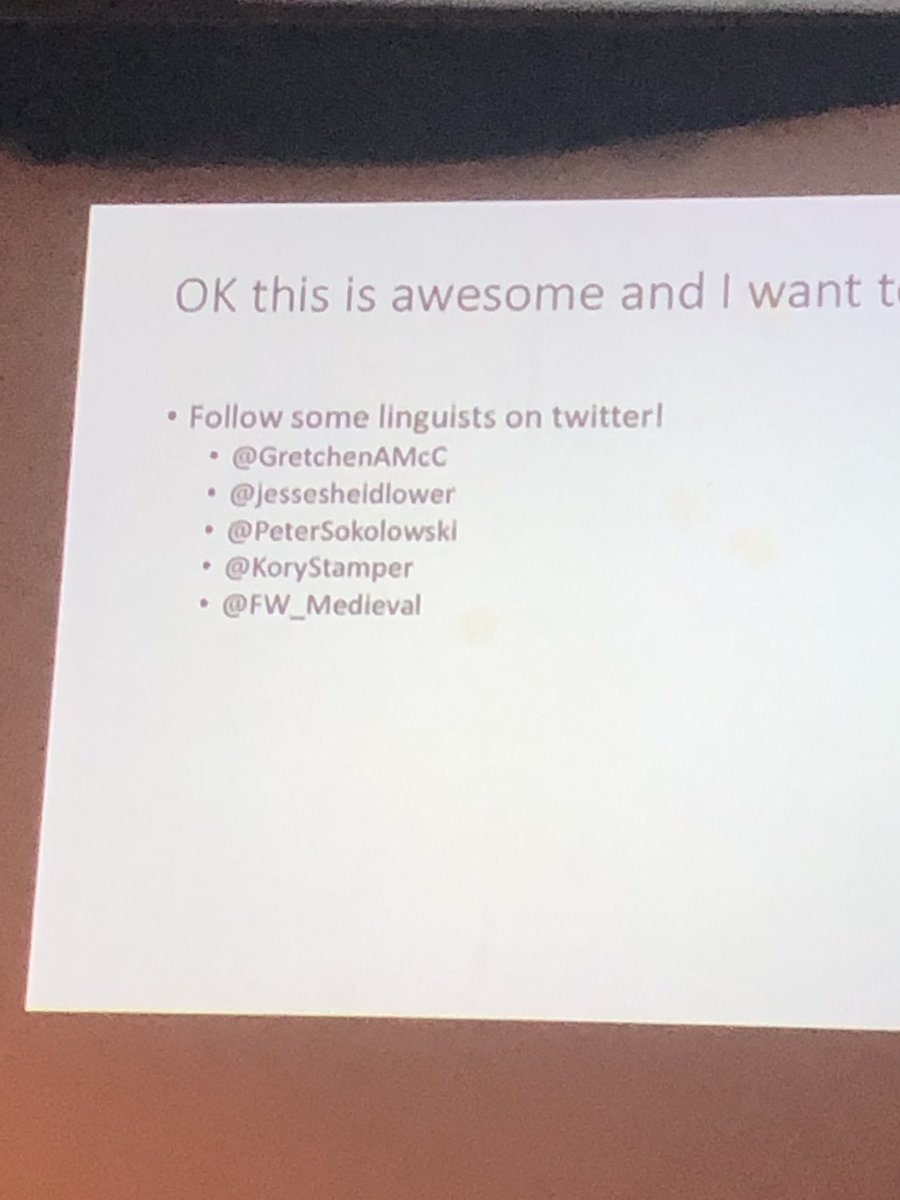 NerdNiteSC's tweet photo. Follow linguists on Twitter if you are interested in how language changes!
@GretchenAMcC
@jessesheidlower
@PeterSokolowski
@KoryStamper
@FW_Medieval
@heatherfro
#NerdNiteSC https://t.co/4NdV18hTOD