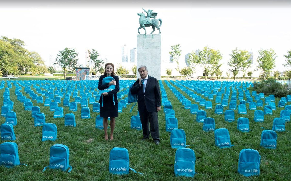 antonioguterres's tweet image. These 3,758 backpacks represent each of the 3,758 children killed in conflict last year.

This is heartbreaking and unacceptable. May these backpacks become a universal symbol of hope, and a heartfelt cry for peace.