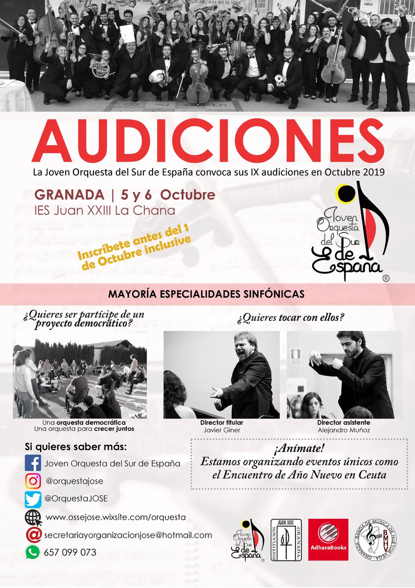 OrquestaJOSE's tweet photo. La @orquestajose convoca #AudicionesGenerales para todas las #especialidades. Si quieres unirte a un #proyecto #democrático de #orquesta #joven, tienes hasta el día #1deoctubre para inscribirte.
Anímate, porque este año ya tenemos muchas #actividades #programadas. Te esperamos!! https://t.co/xOrwLgZHBY