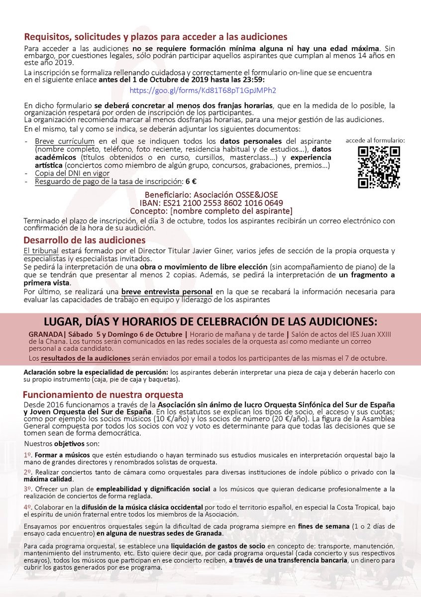 OrquestaJOSE's tweet photo. La @orquestajose convoca #AudicionesGenerales para todas las #especialidades. Si quieres unirte a un #proyecto #democrático de #orquesta #joven, tienes hasta el día #1deoctubre para inscribirte.
Anímate, porque este año ya tenemos muchas #actividades #programadas. Te esperamos!! https://t.co/xOrwLgZHBY