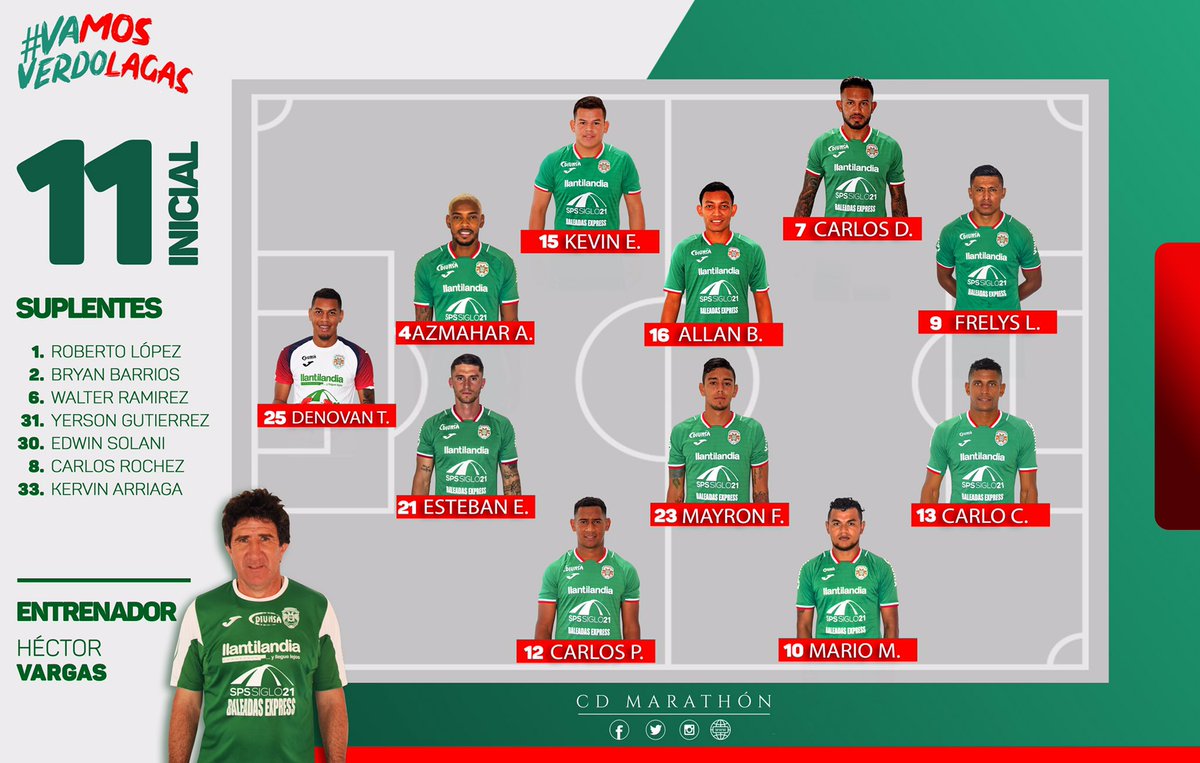 1⃣1⃣ | Nuestro 11 titular ante Real Sociedad esta noche en el estadio San Jorge en Olanchito. ¡Vamos Marathón! 👊🏼💚

#RealSociedadMarathón #YoSoyFuriaVerde #Honduras