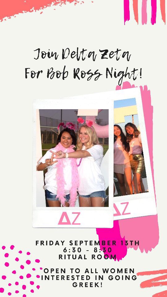 Join DZ for our Bob Ross night THIS FRIDAY from 6:30-8:30 in the Ritual Room! See you there! 🖌🖌🖌