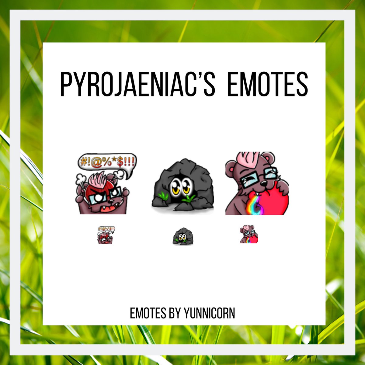 Just finished emotes for @pyrojae 💕 so cute and my first time drawing honey badgers as well! Go check them out at twitch.tv/smac_n_jae 😄