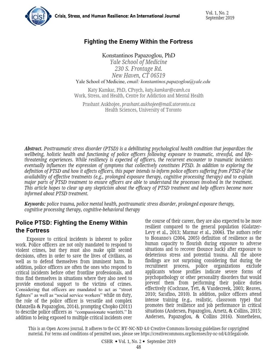 DrKatyKamkar's tweet photo. Police PTSD: Fighting the Enemy Within the Fortress. With colleague Dr Papazoglou our police paper published. Goals:Inform Police Officers PTSD can be treated effectively & what treatment entails https://t.co/PhvsapWJfa
@CAMHnews @LoriSpadorcia
@StrongCmdr @CACP_ACCP
@ChiefPalmer https://t.co/ZGqpyuIOsW