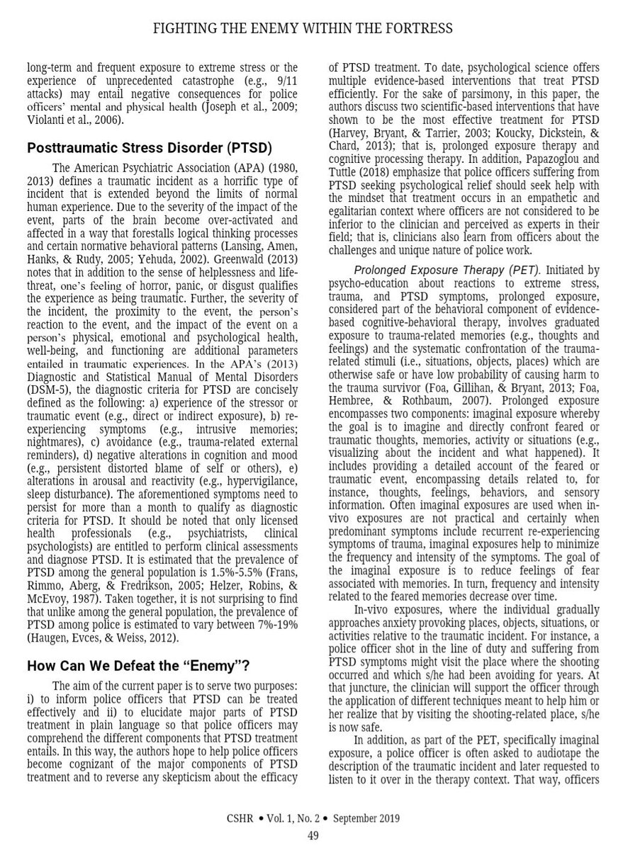 DrKatyKamkar's tweet photo. Police PTSD: Fighting the Enemy Within the Fortress. With colleague Dr Papazoglou our police paper published. Goals:Inform Police Officers PTSD can be treated effectively & what treatment entails https://t.co/PhvsapWJfa
@CAMHnews @LoriSpadorcia
@StrongCmdr @CACP_ACCP
@ChiefPalmer https://t.co/ZGqpyuIOsW