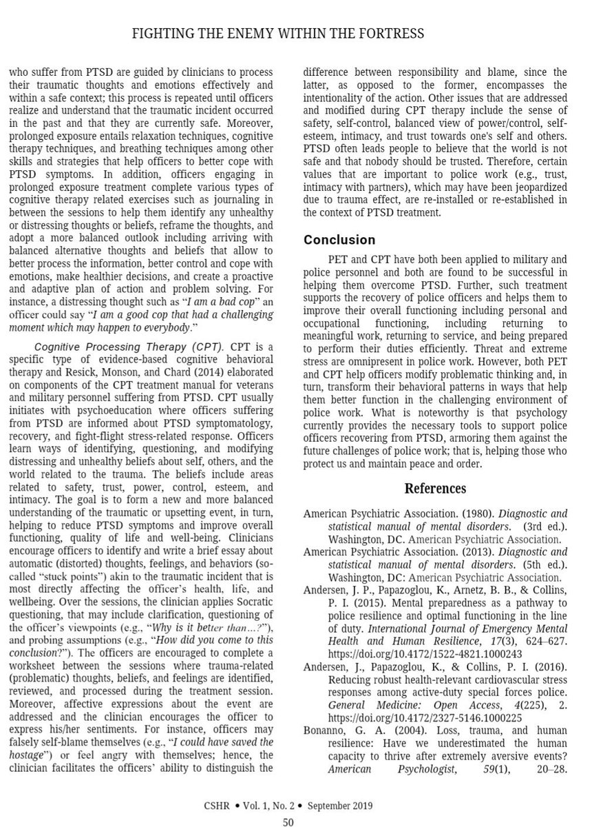DrKatyKamkar's tweet photo. Police PTSD: Fighting the Enemy Within the Fortress. With colleague Dr Papazoglou our police paper published. Goals:Inform Police Officers PTSD can be treated effectively & what treatment entails https://t.co/PhvsapWJfa
@CAMHnews @LoriSpadorcia
@StrongCmdr @CACP_ACCP
@ChiefPalmer https://t.co/ZGqpyuIOsW