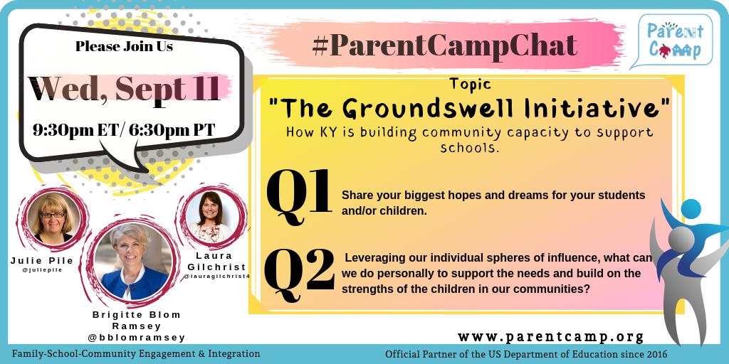 LauraGilchrist4's tweet photo. #ParentCampChat in 15!
Talking a BIG LEVER for transforming the EXPERIENCE of ED VIA family engagement -- from a STATE level. #rolemodels #allin #buildingCAPACITYinschools #CAPACITYforpartnerships #relationships #networks #processconditions https://t.co/JkUcPm8Mmu