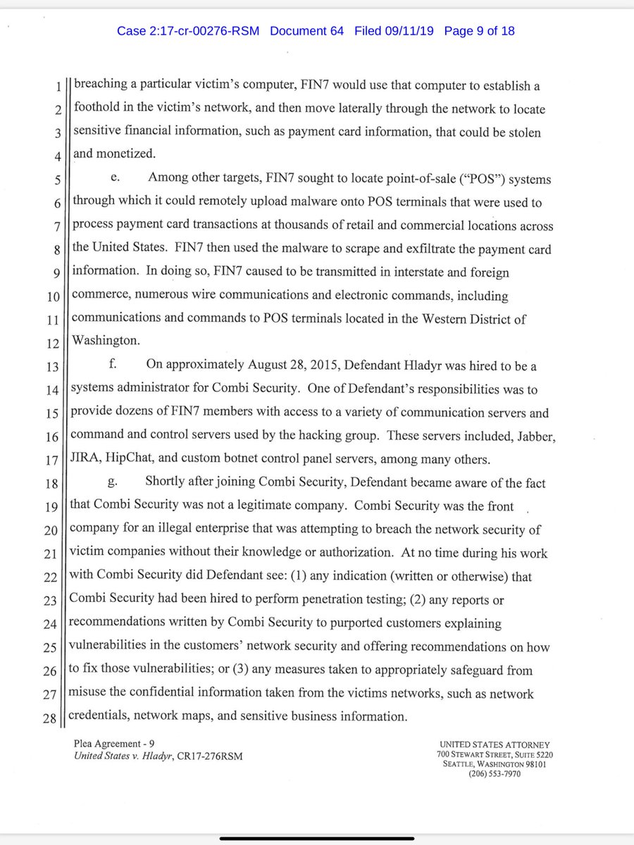 Wait the FIN7 - they managed a HipChat serverOMG you used consumer grade electronics and you thought it was secure Sweet Sweet Baby Jesus - I See my favorite NYC attorney represented him - my shocked face 