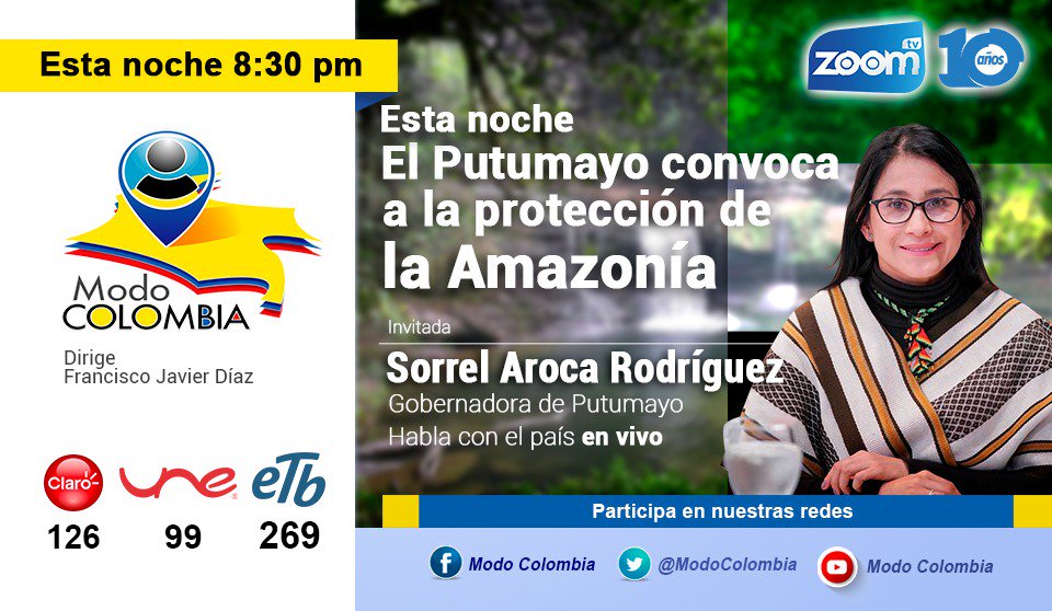 FNDCol's tweet photo. #SemanaPutumayo| En este momento sintoniza @CanalZOOMTV, la  @gobputumayo @SorrelAroca  habla sobre la protección de la #Amazonía y sobre la #SemanaPutumayo en Bogotá.

#SúmateAlCuidadoDeLaAmazonía

📹https://t.co/ewOt8XvvfL https://t.co/XtnINIbrb9