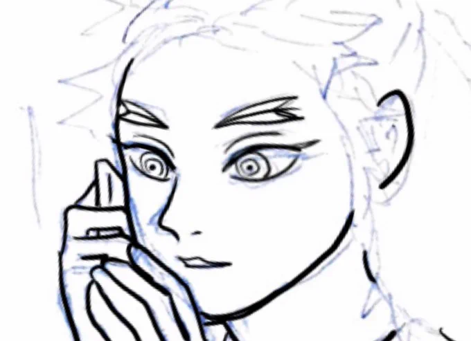 煉獄さんの眉毛を描くときは、普通の眉毛ならこの辺かな、というアタリを取ってから描くようにしてますが、…難しい。 