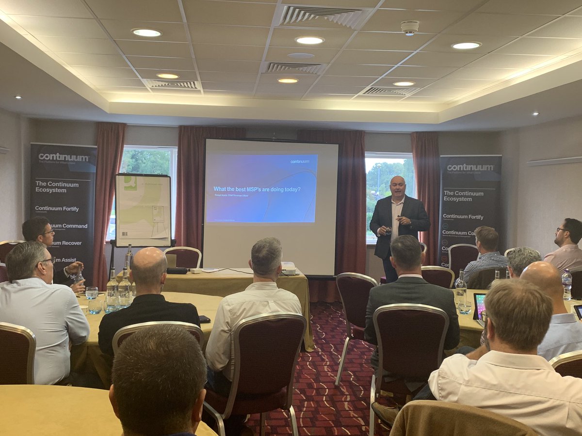LauraContinuum's tweet photo. Round 2 at the @nbgltd Focus event - @BobKocis kicking off the morning @FollowContinuum workshop with a session on what the best MSP’s are doing today. @phylipm #whatsnext #MSP #RMM #Cybersecurity https://t.co/FZaqyDr1RH