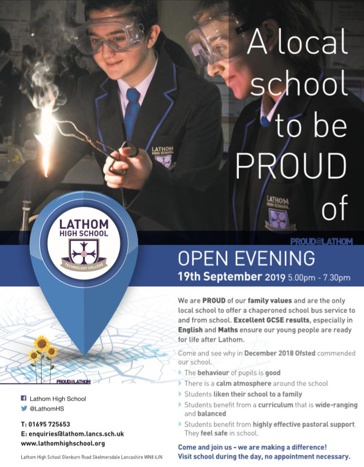 LathomHS's tweet photo. Come and visit us on our Open Evening 19th September 5pm -7.30pm https://t.co/IHGatzi403