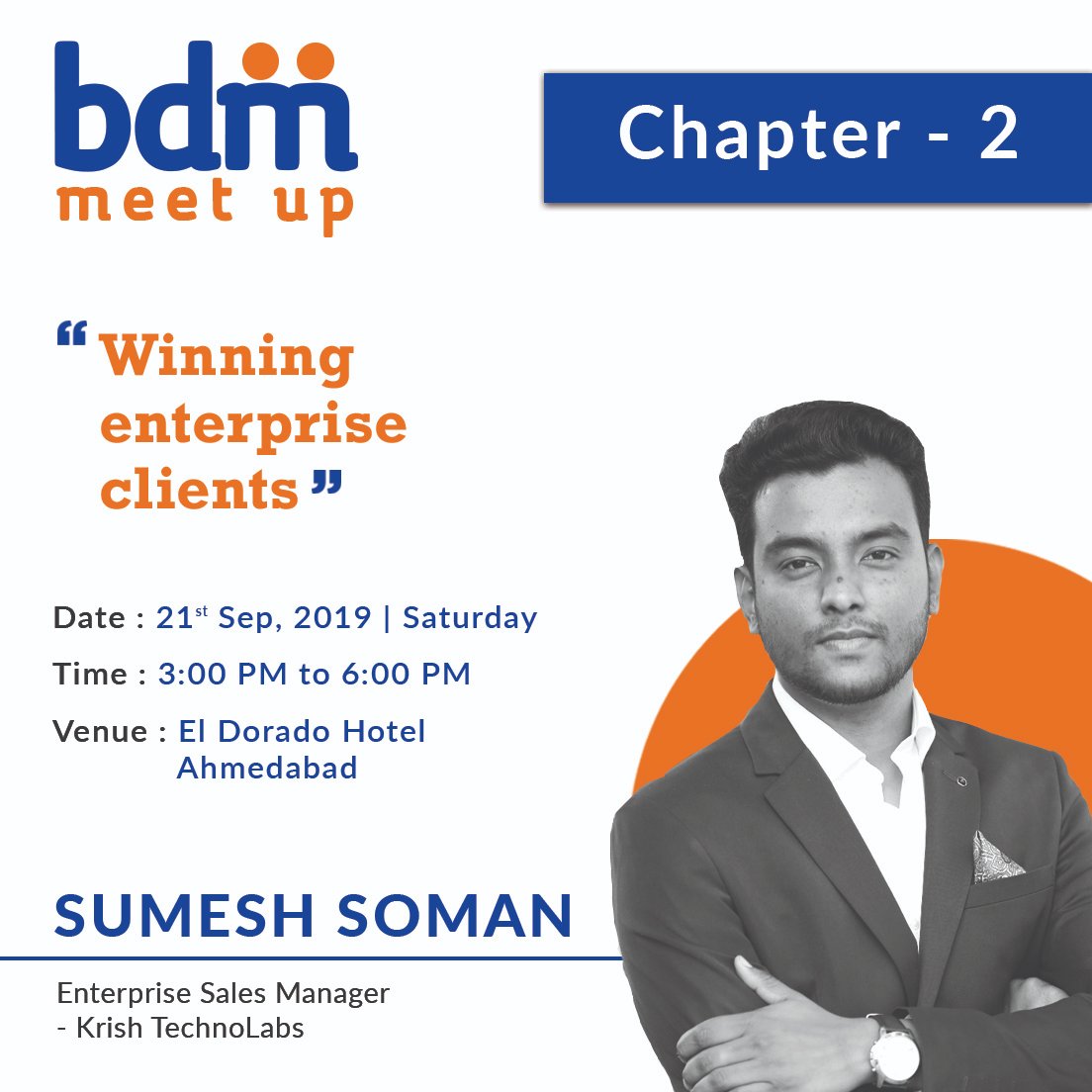 sandeep220490's tweet photo. Learn to Lead from our BDM Meetup Speaker 2 - Sumesh Soman
Subject –  "Winning enterprise clients"
https://t.co/Cq5Pc9M9YS

#Ahmedabad #BDMeetupAhmedabad #itprofessionals #BD #salesprocess #marketing #businessdevelopement #BDM #BDMeetup https://t.co/Io60gNTyxM