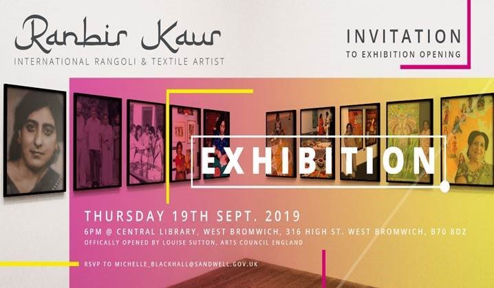 100Masters's tweet image. #100Masters and International Rangoli &amp;amp; textile artist Ranbir Kaur @RanbirArts is exhibiting her work at West Bromwich Central Library @sandwelllibs! 
Opening night is on Thursday 19 Sept, 6pm &amp;amp; everyone is welcome.
