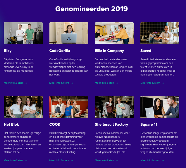 avanceimpact's tweet image. STEM // De @IGNITEAward 2019 genomineerden zijn bekend! De acht veelbelovende sociale startups zijn: #biky #CodeGorilla #Cook #EllizinCompany #Saed #SheltersuitFactory #Square11 &amp;amp; #HetBlok. Stem en bepaal mee wie er naar huis gaat met de publieksprijs: lnkd.in/dTeppKv