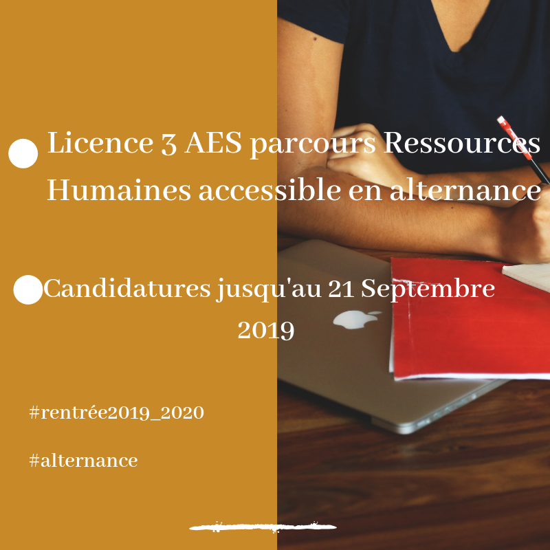 UTCapitole's tweet image. 📢Pour cette #rentrée2019_2020 l’#UTcapitole ouvre la licence 3 Administration Economique et Sociale, parcours Ressources Humaines en alternance ! Ouvert aux: Etudiants en contrat de professionnalisation, agents administratifs, demandeurs d’emploi bit.ly/2k3DQB0📆21/09