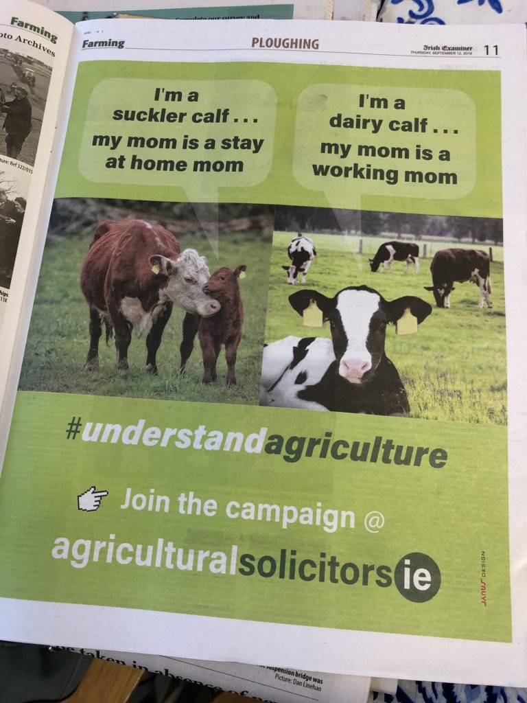 Tired of seeing all those anti farming billboards...So I’m launching a campaign #understandagriculture 

Ads in today’s farming press. 

Further info available at the following link agriculturalsolicitors.ie/understand-agr…

Farmers please support by RT and registering your interest 👨🏻‍🌾👩🏻‍🌾