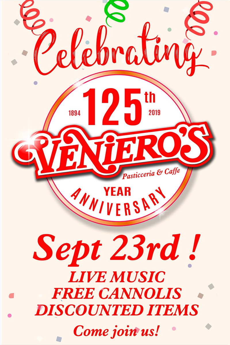 VENIEROSdessert's tweet photo. Veniero's is celebrating its 125th Anniversary with a contest and you  may win a prize. Check back here for details on how to enter. Coming soon. https://t.co/wXmekGQCjC