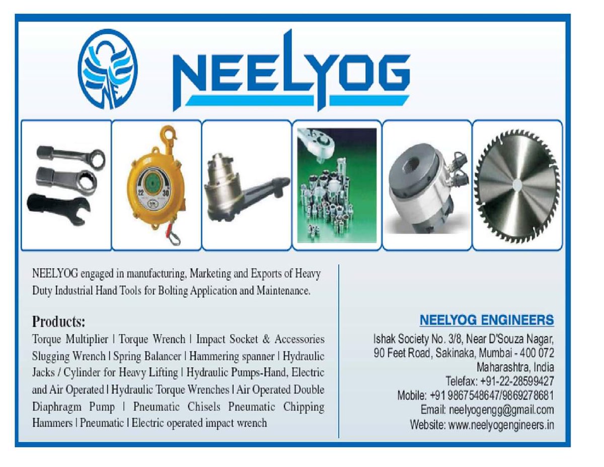 NEELYOGENGINEER's tweet image. Good Morning Friends...
Thank you very much for your 7327+^Likes.
Please VISIT, like and submit your feedback/requirements on our facebook page at facebook.com/neelyogenginee…

Also active on LinkedIn

#CompleteWorkshopTools #AviationTools #ConstructionTools #EngineeringEquipment etc.