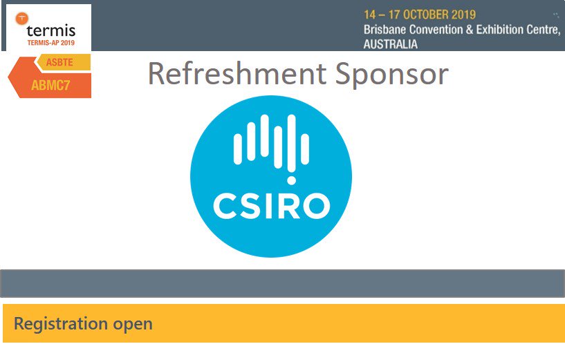 Welcome aboard <a href="/CSIRO/">CSIRO</a> as a Refreshment Sponsor <a href="/ApTermis/">TERMIS-AP + ABMC7 2019</a> Congress 2019 in #Brisbane. If you haven’t registered to attend then register today at termis.org/ap2019