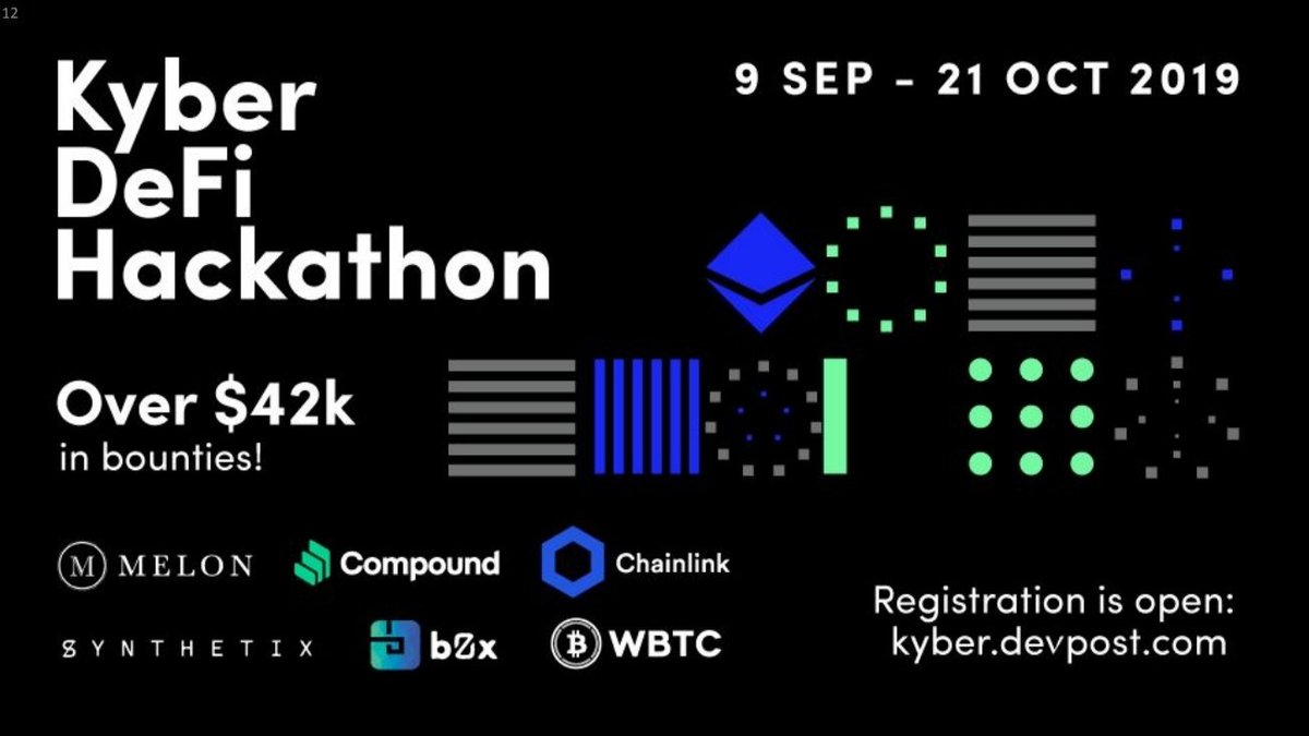 .<a href="/KyberNetwork/">Kyber Network</a>'s growth this year has been simply astounding!

Congrats to everyone on the Kyber team on their work on perfecting on-chain liquidity, a crucial piece of the #DeFi stack

Check out the online hackathon, it features prizes from @Chainlink and many others!
$LINK $KNC