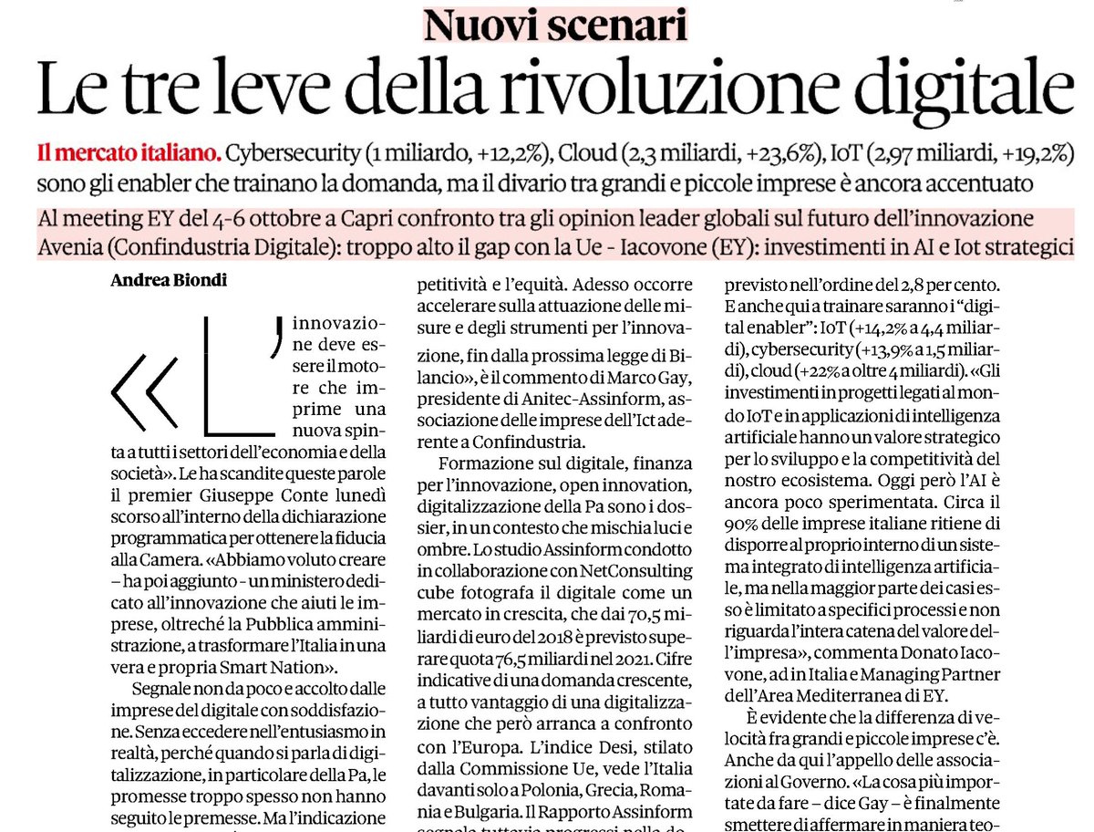 infocamere's tweet photo. Via @sole24ore 'Le tre leve della rivoluzione #digitale ' @An_Bion @Net_Cube @cesareavenia @marcogy @DonatoIacovone #CyberSecurity #cloud #IoT  @Federmeccanica @anitecassinform @EY_Italy @ConfDigitale https://t.co/qjcuWSzwCq