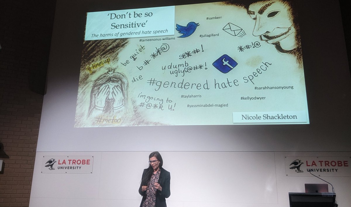 JordynMThomas's tweet photo. Nicole Shackleton presenting research into gendered hate speech laws at #3MT finals #LTUResearchWeek @LTUresearchers https://t.co/5REQKU1J23