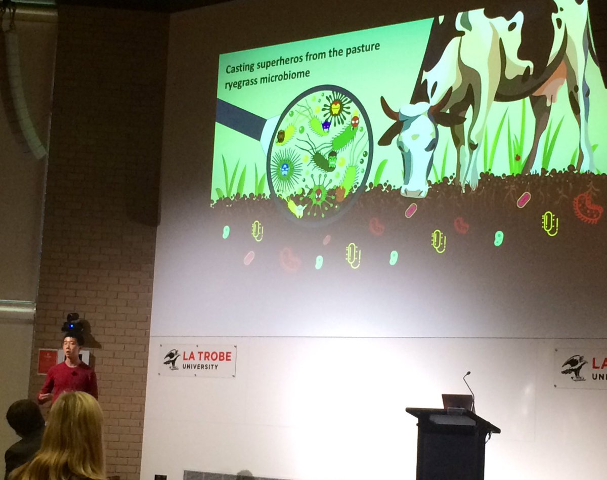 LTUresearchers's tweet photo. 6th up is Tongda Li from #AgriBio on ‘Casting superheroes from the pasture ryegrass microbiome’. #LTUResearchWeek https://t.co/ypkspdrTl9