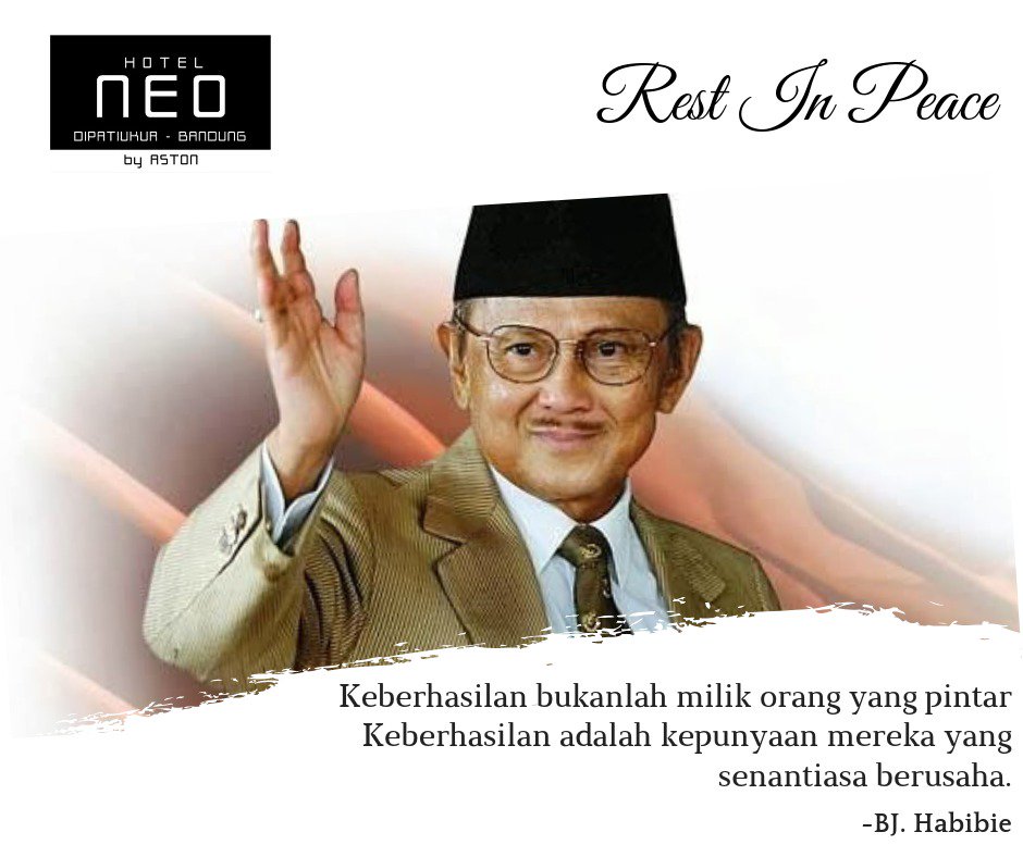Segenap manajemen dan staff hotel neodipatiukur mengucapkan turut berduka cita sedalam dalamnya atas meninggalnya presiden RI ke - 3 Bapak Prof B. J.  Habiebie.
Semoga amal ibadah beliau diterima oleh Tuhan Yang Maha Kuasa..  Aamiin ya robbal alaamiin