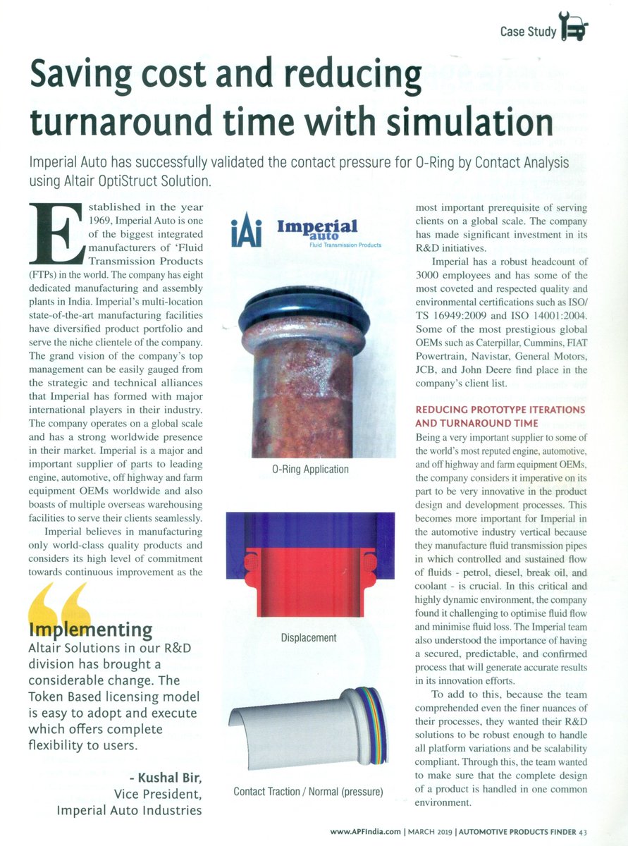 DesignTechSys's tweet image. Imperial Auto has Successfully Validated the Contact Pressure for O-Ring by Contact #Analysis using #Altair #OptiStruct #solution #CAE #Software
SAVING COST&amp;amp;REDUCING TURNAROUND TIME WITH SIMULATION
#CaseStudy covered in Automotive Products Finder magazine automotiveproductsfinder.com/News/Saving-co…