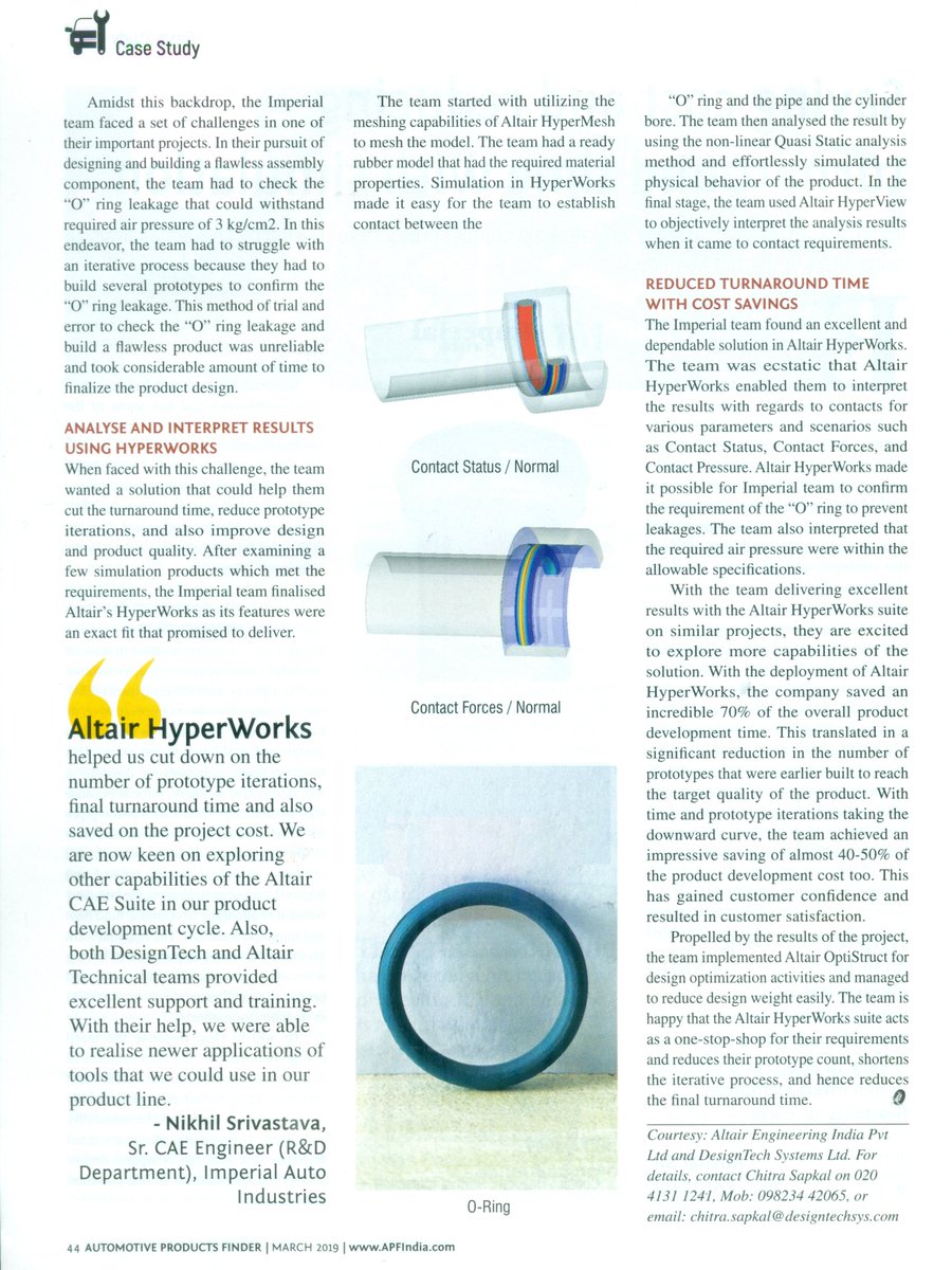 DesignTechSys's tweet image. Imperial Auto has Successfully Validated the Contact Pressure for O-Ring by Contact #Analysis using #Altair #OptiStruct #solution #CAE #Software
SAVING COST&amp;amp;REDUCING TURNAROUND TIME WITH SIMULATION
#CaseStudy covered in Automotive Products Finder magazine automotiveproductsfinder.com/News/Saving-co…