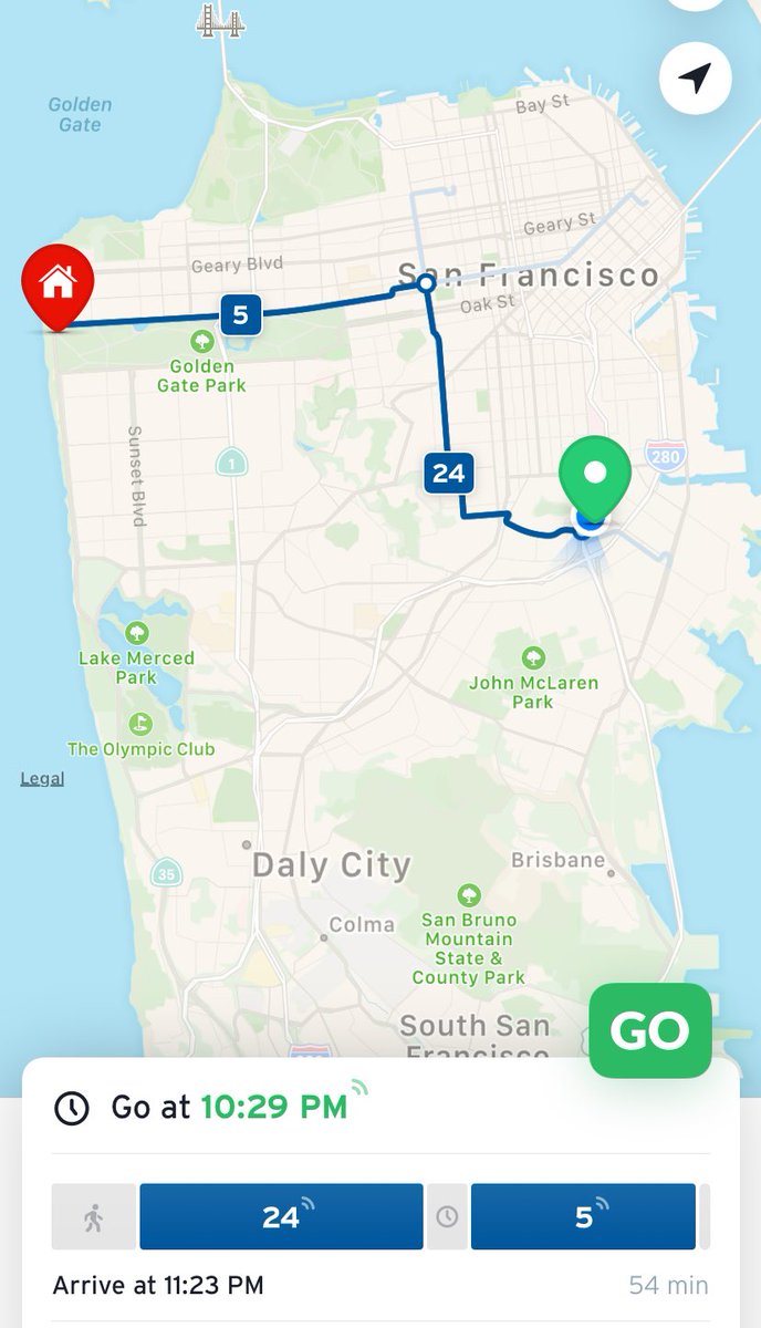 Bobakkabob37's tweet image. Well, it’s been real, but now, in keeping with my trusty #TransitWeek2019 pin, I’ll be getting on the 24 bus line, then transferring to the 5 Fulton

Time to get home? A helluva lot longer than @SFTRU plan for #30by30 😭