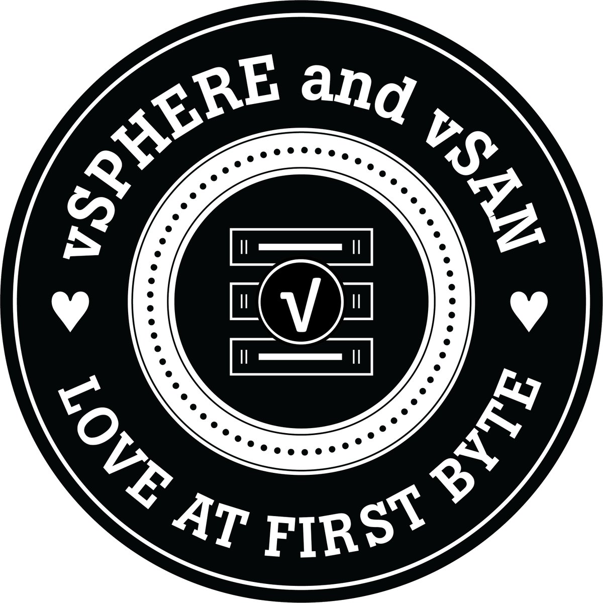DuncanYB's tweet photo. Created a new design for vSAN/vSphere stickers. Will get them printed for upcoming events soon. #LoveAtFirstByte. Will also share the design on my website. https://t.co/zwSq6hKB93