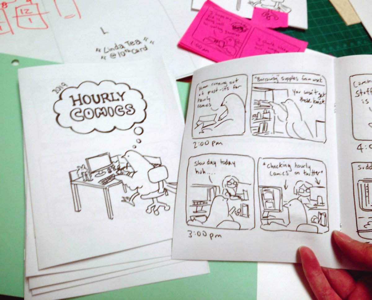 just finished printing and stapling!! hourly comics that I did earlier this year for canzine 