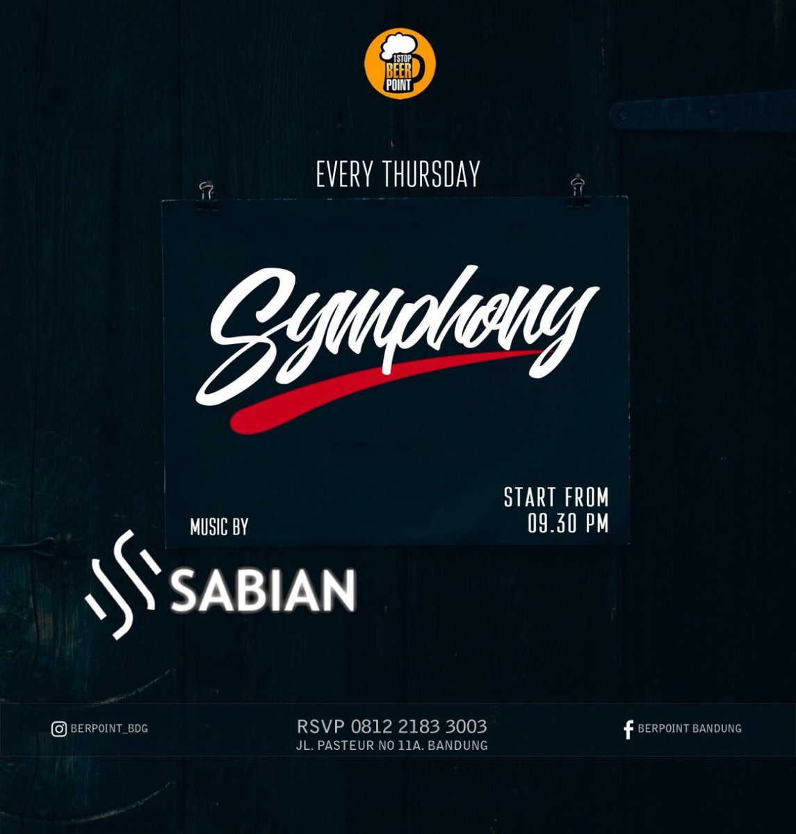 BeerPoint_BDG's tweet photo. #tonight
Symphony
Music by
• SABIAN
More info
Phone : 022-42690743 
Phone/WA : 081221833003 
Line id : beerpoint 
#beer #beers #beerpoint #beerpong #beerpromo #beerpromosi #beerpromotion #bdg #bandung #bandungpromo #bandungpromosi #bandungpromotion #hangout #takeaway https://t.co/3Ag4RZsk9I
