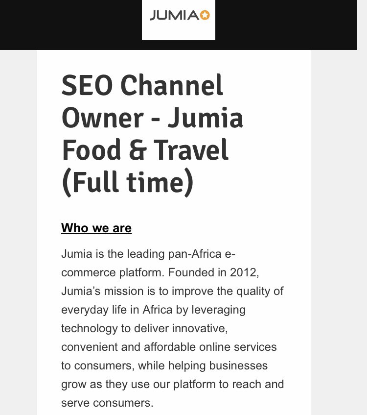 Career Path Hub on Twitter "SEO Channel Owner Jumia Food & Travel
