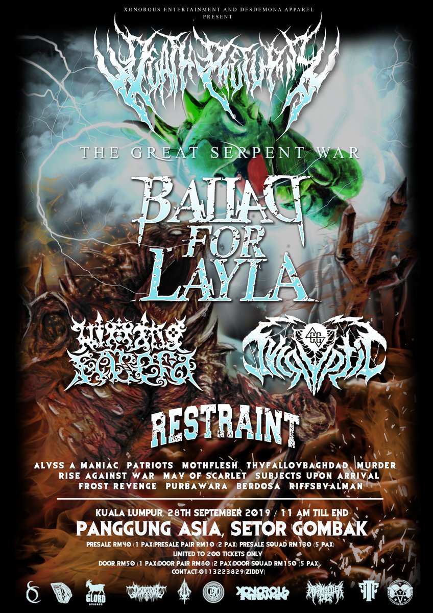 DeathReturns's tweet image. Why you should attend Death Returns' Final Chapter 6 Great Serpent War in KL this 28 September.

1st Point - @BalladForLayla comeback

View thread for more info

@showbawahtanah @Grungermalaysia @Rantaiart @RisingMalaysia @Jenn_Thompson @junklistMY @MalayaRoll @TAPAUtv @postagig