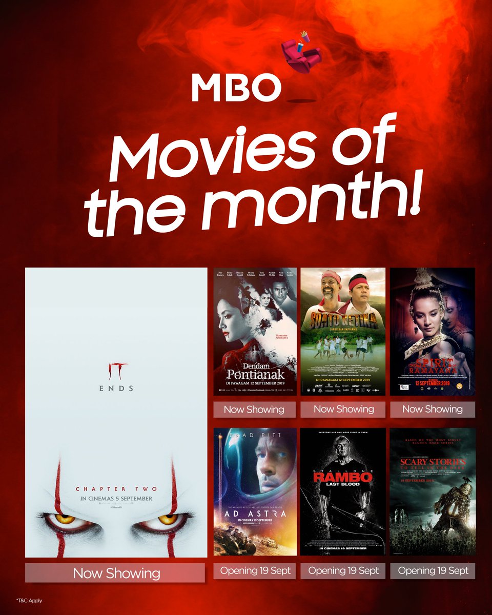 mbocinemas's tweet photo. Negara lain ada 4 musim, Malaysia pula ada musim jerebu😷. Pastikan korang sentiasa berada dalam indoor terutamanya dalam #mbocinemas😬! Filem terkini:
#DendamPontianak🧛♀
#SuatuKetika⚽
#TheSpiritOfRamayana👻
#ITMovieMY🎈🎈
🎟👉https://t.co/J7gg9JbiOs dan mobile app https://t.co/gNY4YpW24e