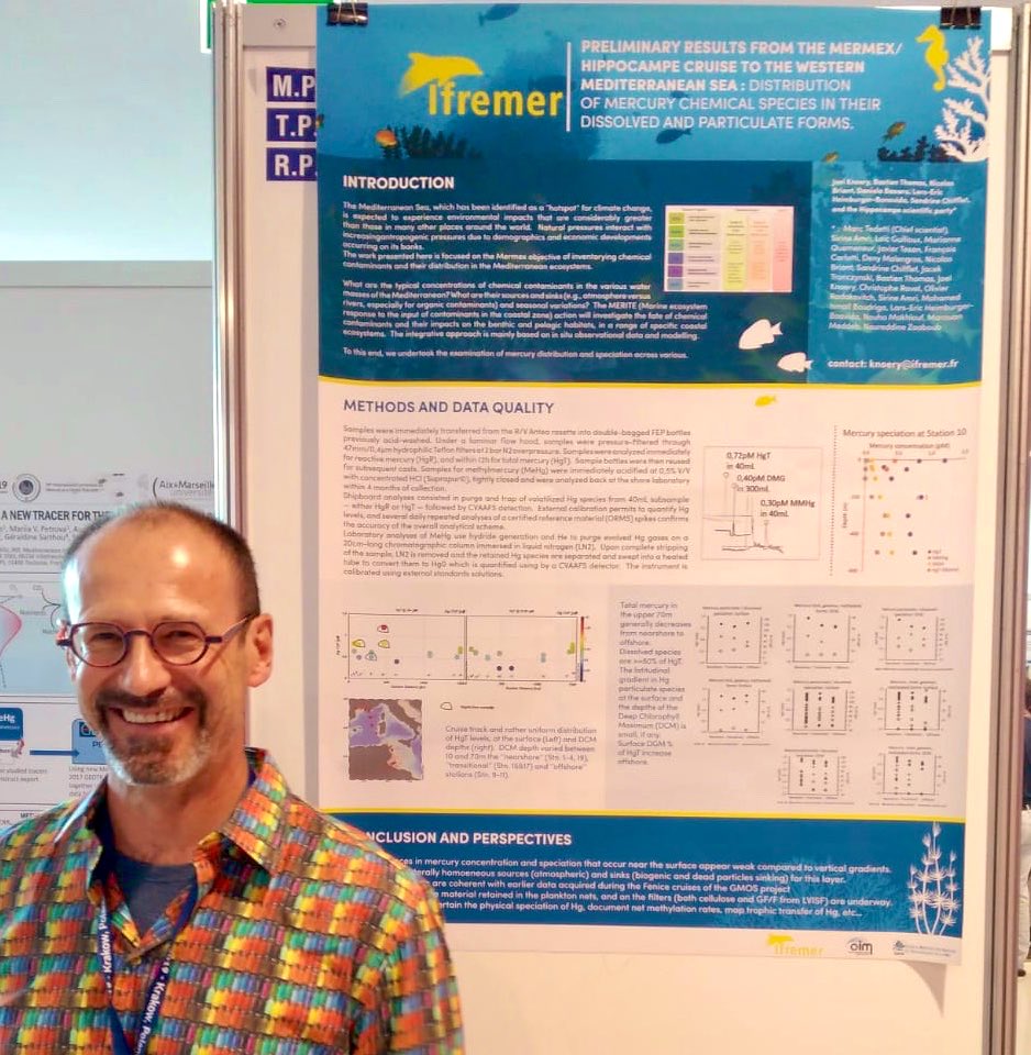 M3lab's tweet image. Joël Knoery aka Dr #funkyshirt from @Ifremer_fr presents the first results on #mercury species distributions in the #Mediterranean sea from our collaborative project #MITSRALS #HIPPOCAMPE