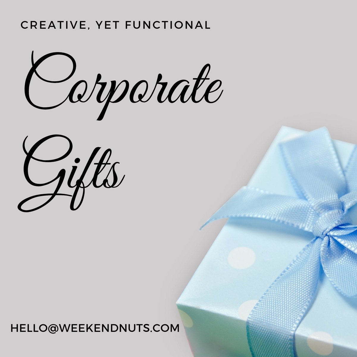 WeekendNuts's tweet image. When it comes to Corporate GIFTS, there are 2 critical aspects to it (of course, apart from budget) 

1. CREATIVE 
2. FUNCTIONAL 

Need help? Contact
📩 hello@WeekendNuts.com

 #corporategifts #marketing #swag #gifts #bangalore #weekendnuts #creativegifts #giftideas