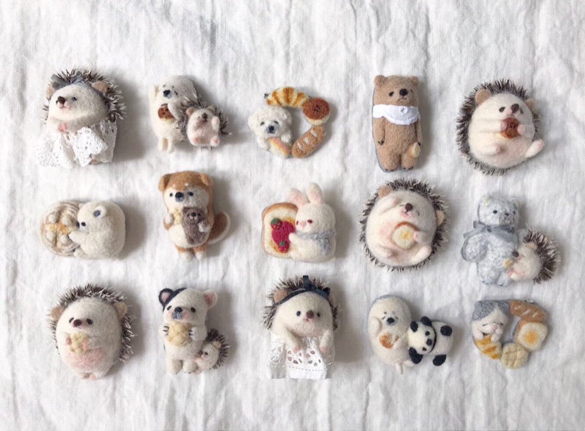 𝑠𝑎𝑘𝑜 Sur Twitter パンが大好きな動物さんたちのブローチ いろんな表情や仕草の動物さんたちが小さなブローチになっています 是非会いに来ていただけると嬉しいです てづバ 羊毛フェルト