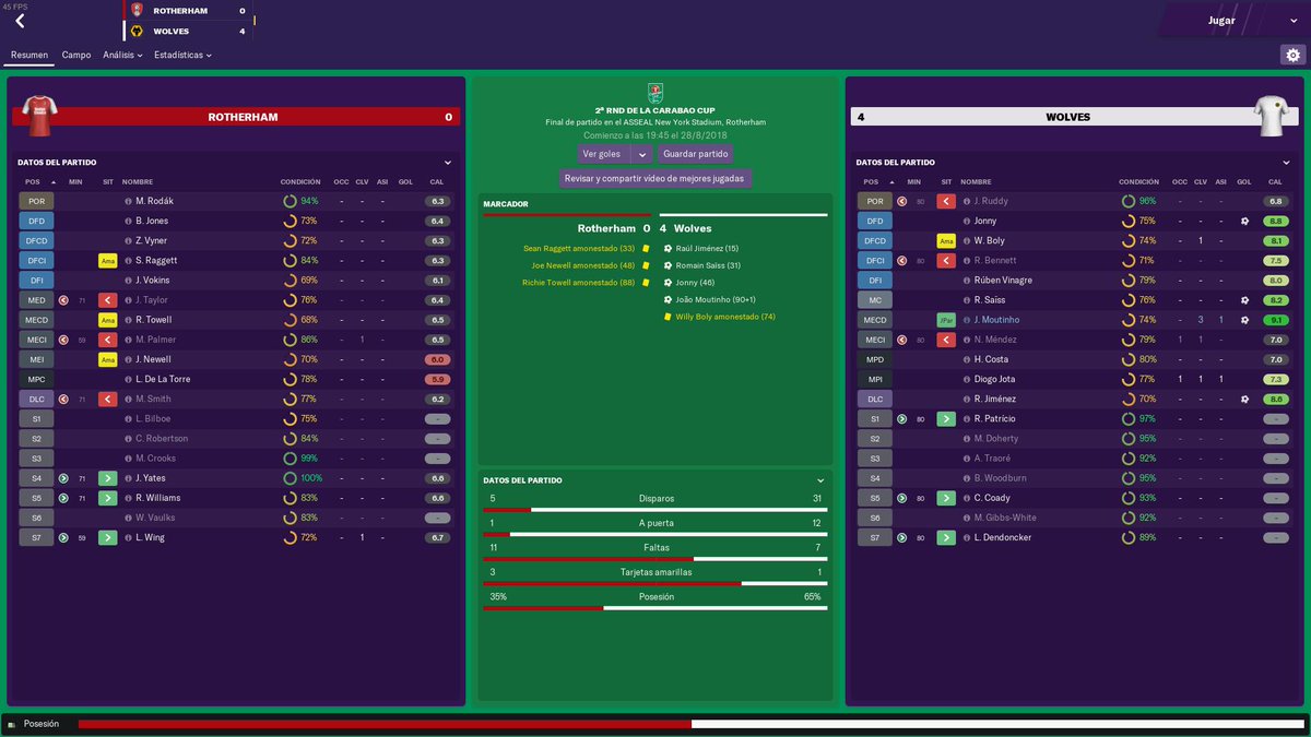 FM_Carrera's tweet photo. 🏆Carabao Cup | R1

Rotherdam 0-4 Wolves 

💬Simulamos el partido, de ahí que entrase Patricio en el 80´😂. Buena actuación de todo el equipo, Jiménez sigue en racha!

Veremos a quién nos toca enfrentarnos😬

🧡🧡🧡

#FMCW #FM19 #Wolves https://t.co/anPygUh0D0
