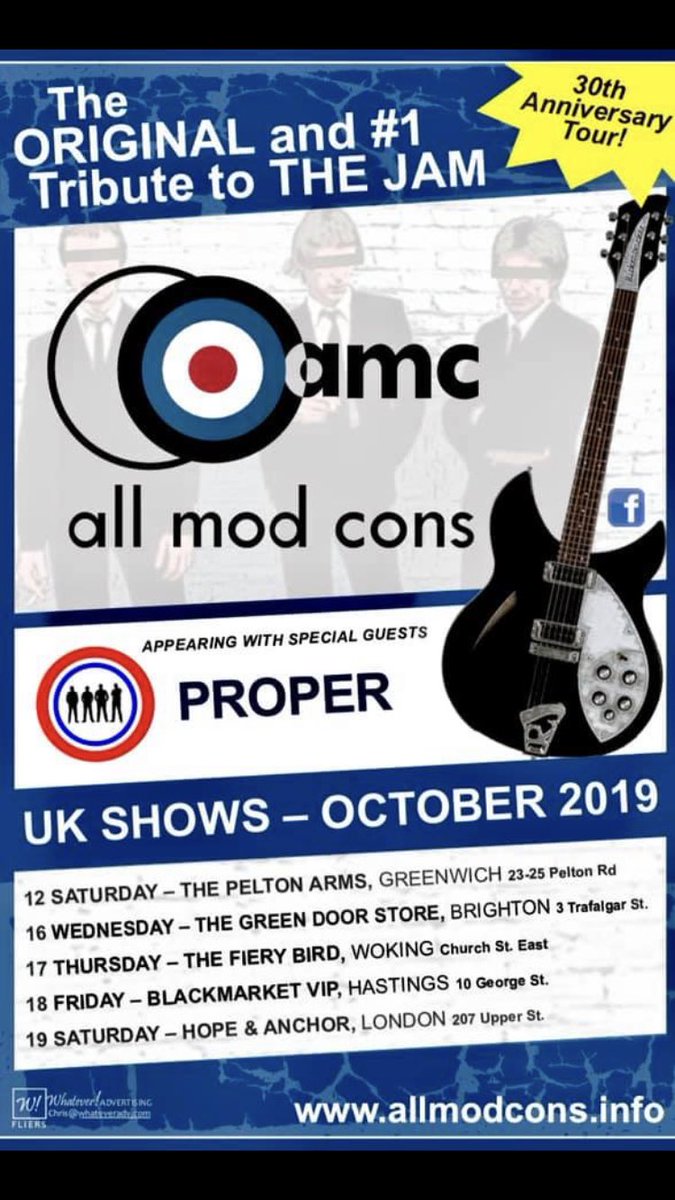 1 month away from the start of the All Mod Cons anniversary tour with support from Proper, get your tickets from wegottickets.com (search for “all mod cons”). Why delay? Do it today!