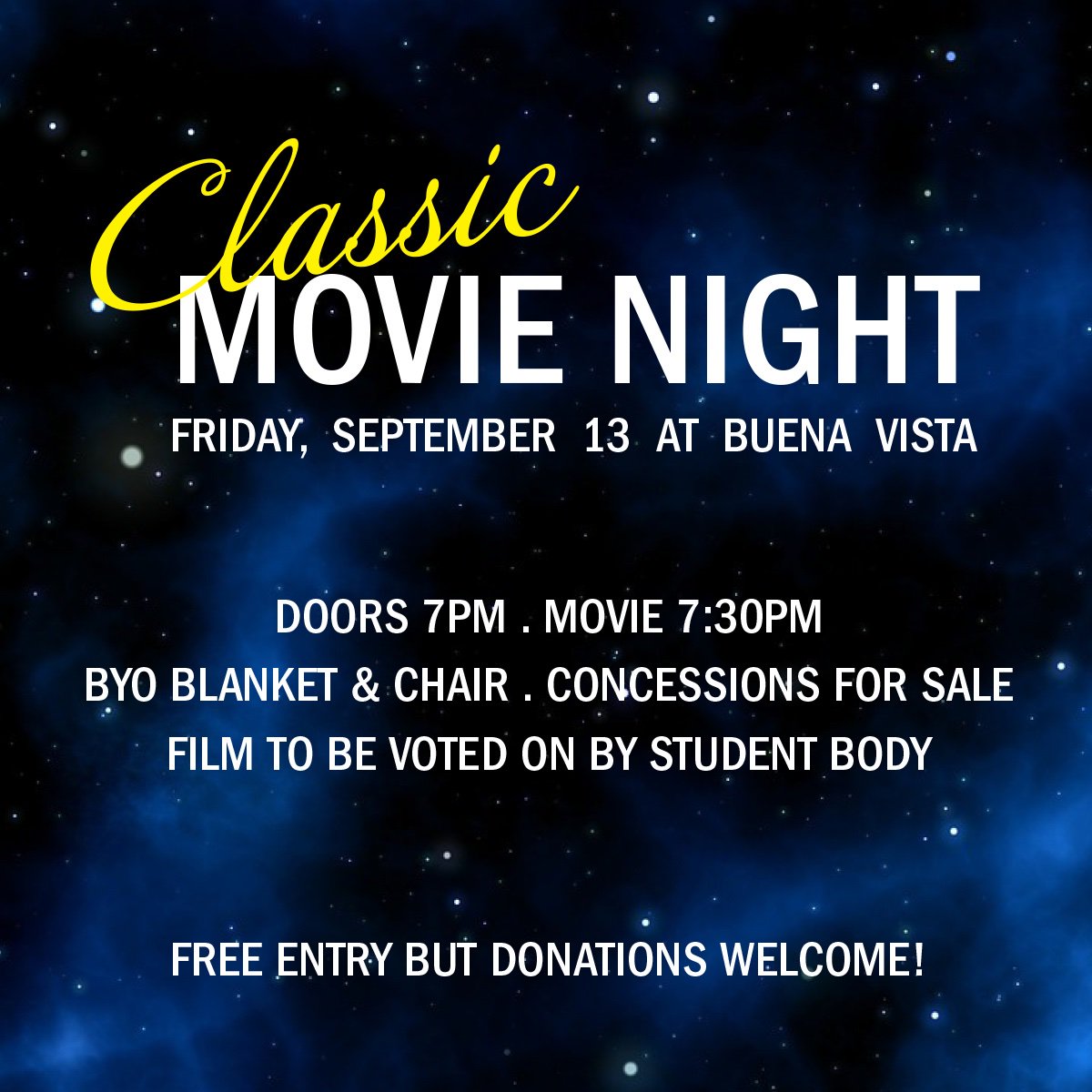 bvepta's tweet photo. Join us @bvistaes tomorrow night and watch a movie under the stars! Concessions will be available for sale. BYO blanket and chair! #buenavistabobcats https://t.co/MZnlKx7R8Z