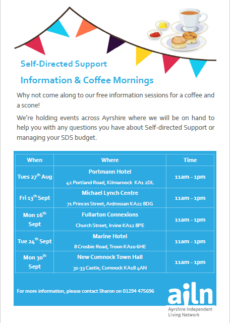 Do you have a query about your Self-Directed Support (SDS) payroll or would you like to find out more about SDS? if you do, come along to one of our drops in's & enjoy a cuppa and cake. @sahscp @NAHSCP @EAHSCP @NHSaaa @PANScotland @VASouthAyrshire @TAyrshireCT @SAyrshireLife