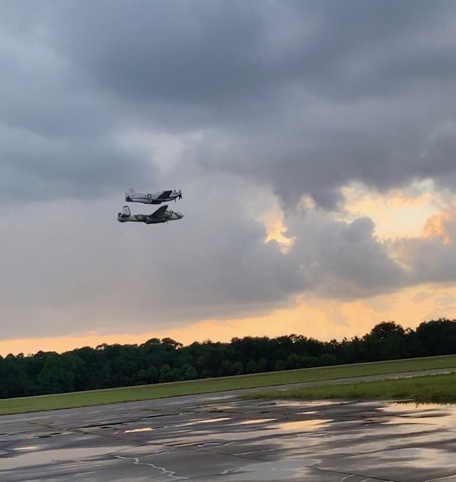XP 82 Twin Mustang and the B 25 Killer B arrive at KTIX last night. #Twinmustang